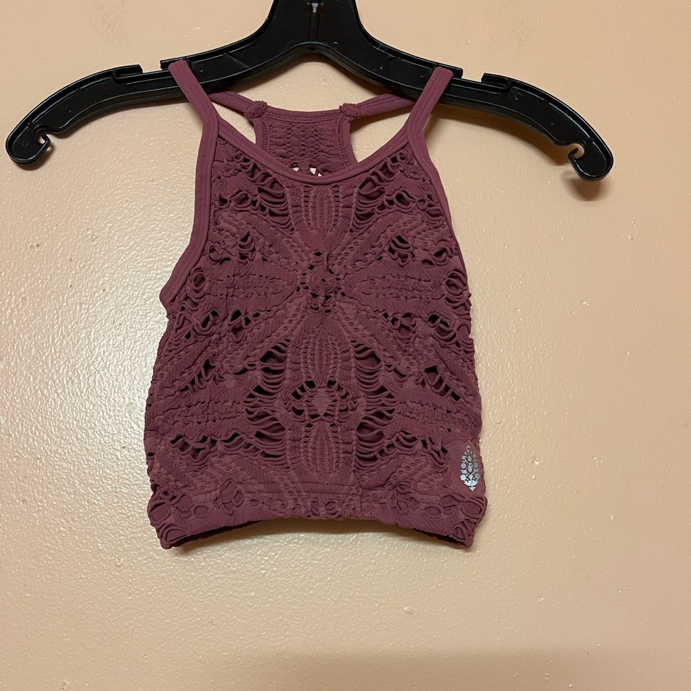 Free People Crochet Racerback Crop Top in Mauve